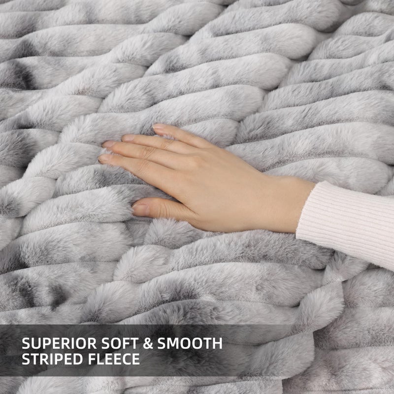 Smoofy Fluffy Queen Size Comforter Set 3 Pieces - Tie-dye Grey Fleece Fluffy Comforter Set, Luxury Fuzzy Queen Bedding Set, Soft Warm Bed Set All Season, Heavy Faux Fur Comforter with 2 Pillow Cases - Image 5