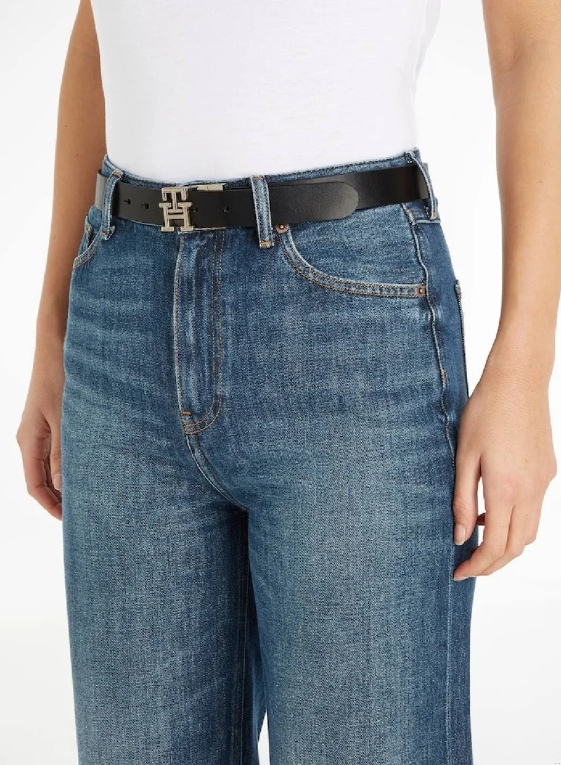 TOMMY HILFIGER Women's TH Monogram Reversible Belt - Leather, Black/Red