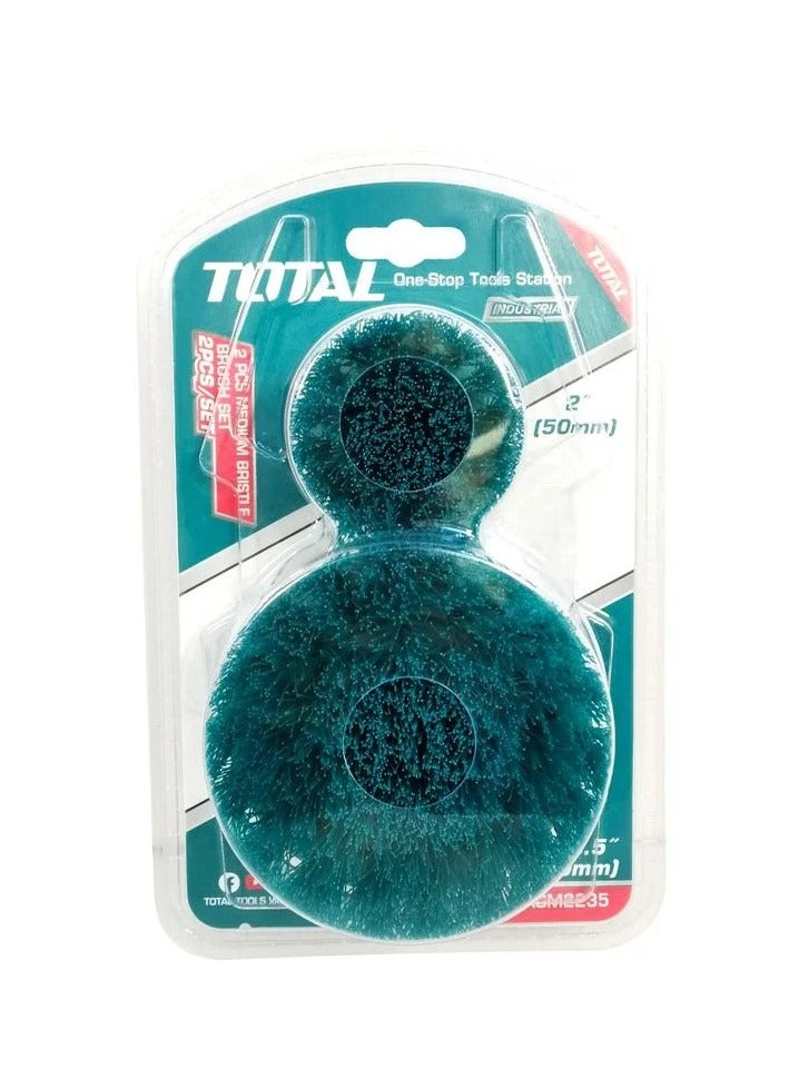 TOTAL 2 Pcs Set Medium Bristle For Cleaning Carpet, Metal, Tire and Bricks 2" 3.5" Electric Drill Scrubber Brush TACM2235 - Image 3