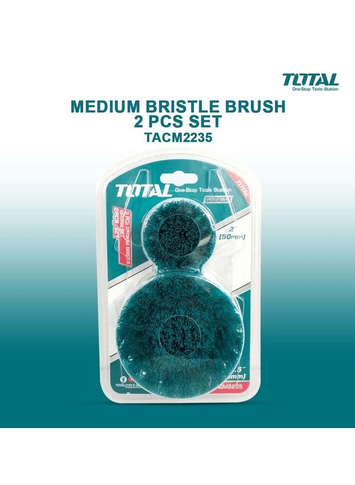 TOTAL 2 Pcs Set Medium Bristle For Cleaning Carpet, Metal, Tire and Bricks 2" 3.5" Electric Drill Scrubber Brush TACM2235 - Image 1
