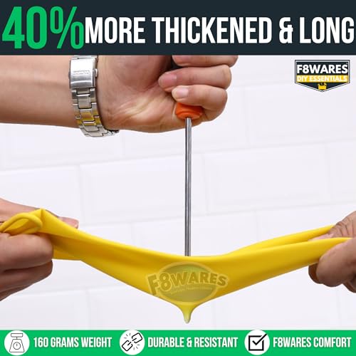 F8WARES 12inch Long Thick and Heavy Duty Latex Rubber Gardening Gloves - Waterproof Garden Gloves for Home Garden, Farming, Agriculture & Dairy Work, Pack Of 1, Yellow - Image 2