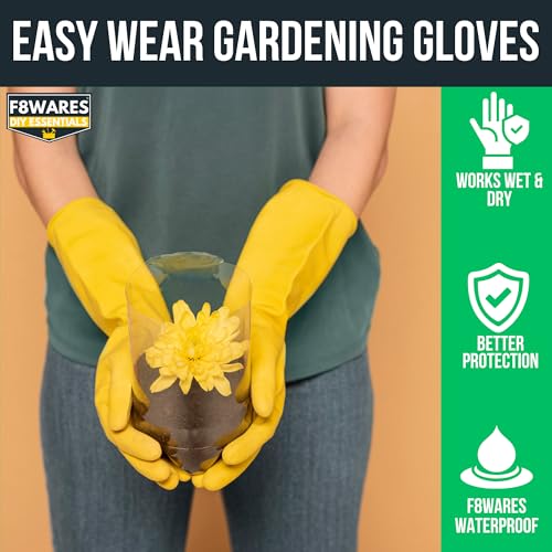 F8WARES 12inch Long Thick and Heavy Duty Latex Rubber Gardening Gloves - Waterproof Garden Gloves for Home Garden, Farming, Agriculture & Dairy Work, Pack Of 1, Yellow - Image 3