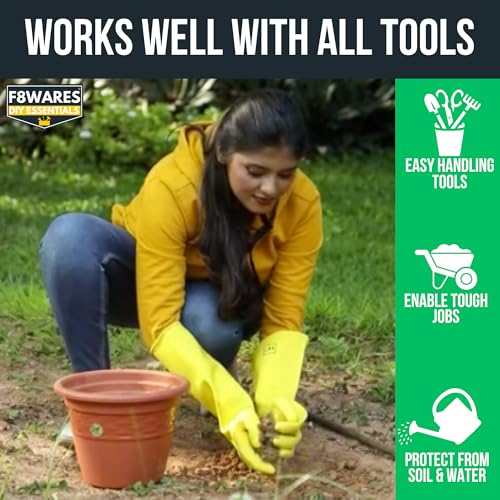 F8WARES 12inch Long Thick and Heavy Duty Latex Rubber Gardening Gloves - Waterproof Garden Gloves for Home Garden, Farming, Agriculture & Dairy Work, Pack Of 1, Yellow - Image 5