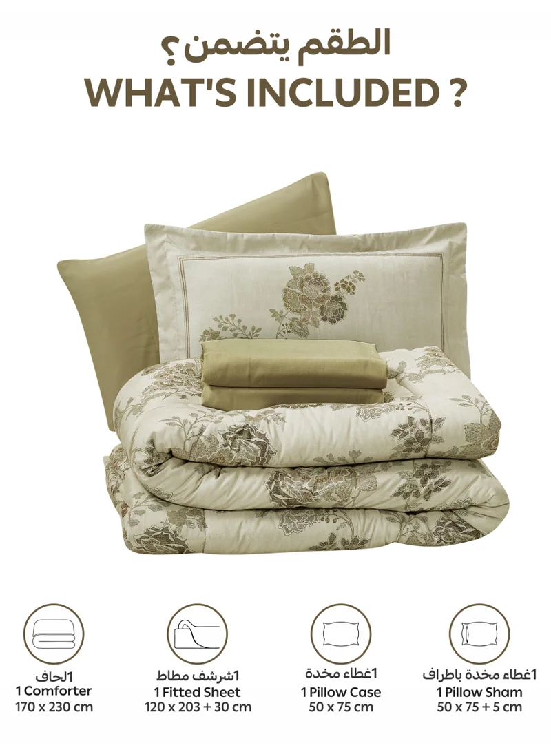 Donetella Bedding Comforter Set, twin Size Fits 120x200 cm - 4-Pcs Digital Print Quilted Bed Set, Microfiber Fabric - 1 Comforter, 1 Fitted Sheet, 1 Pillow Shams, 1 Pillowcases.