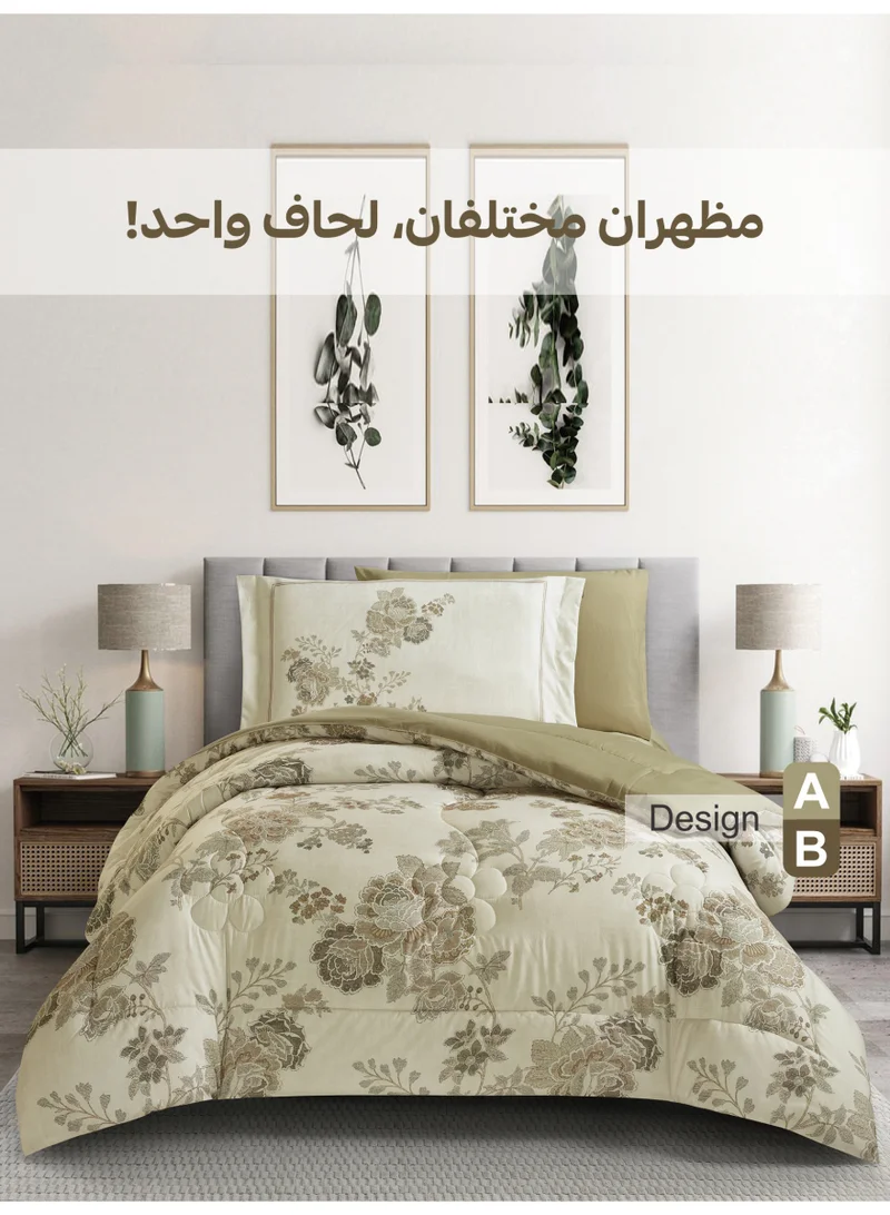 Donetella Bedding Comforter Set, twin Size Fits 120x200 cm - 4-Pcs Digital Print Quilted Bed Set, Microfiber Fabric - 1 Comforter, 1 Fitted Sheet, 1 Pillow Shams, 1 Pillowcases.
