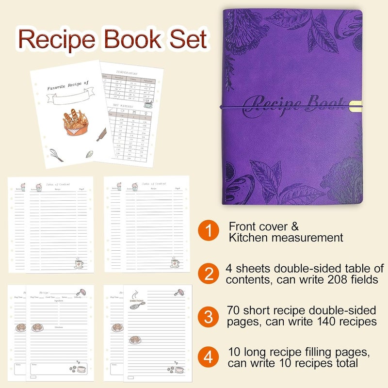 GoShambar Blank Recipe Book To Write In Your Own Recipes, Leather Recipe Notebook, Recipe Journal Hold 150 Recipes(Long Recipes & Short Recipes) (Purple) - Image 3
