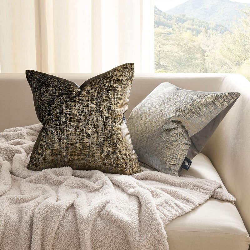 Phantoscope Pack of 2 Sparkling Velvet Geometric-Pattern Throw Decorative Pillow Cover Soft Gold Glitter Square Cushion Cover Pillowcase for Couch Bed and Chair, Grey, 20 x 20 inches, 50 x 50 cm - Image 4