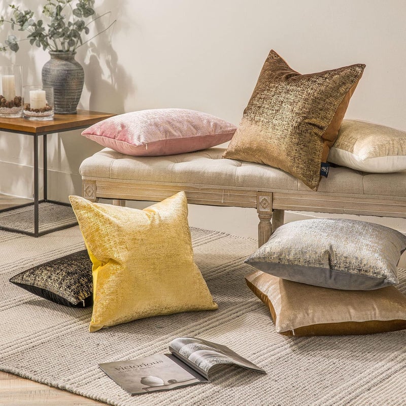 Phantoscope Pack of 2 Sparkling Velvet Geometric-Pattern Throw Decorative Pillow Cover Soft Gold Glitter Square Cushion Cover Pillowcase for Couch Bed and Chair, Grey, 20 x 20 inches, 50 x 50 cm - Image 5