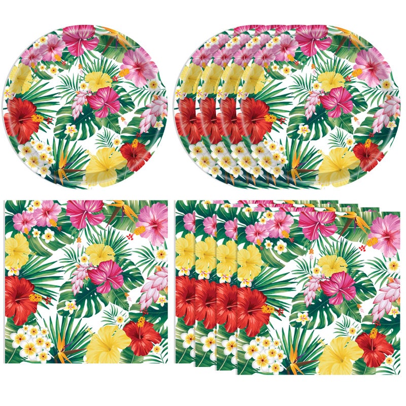 DURYGEN 40PCS Hawaiian Luau Party Decoration Luau Decoration Aloha Tropical Palm Leaves Tableware Supplies Hawaii Disposable Plates Napkins Party Supplies for Birthday Summer Kid - Image 2