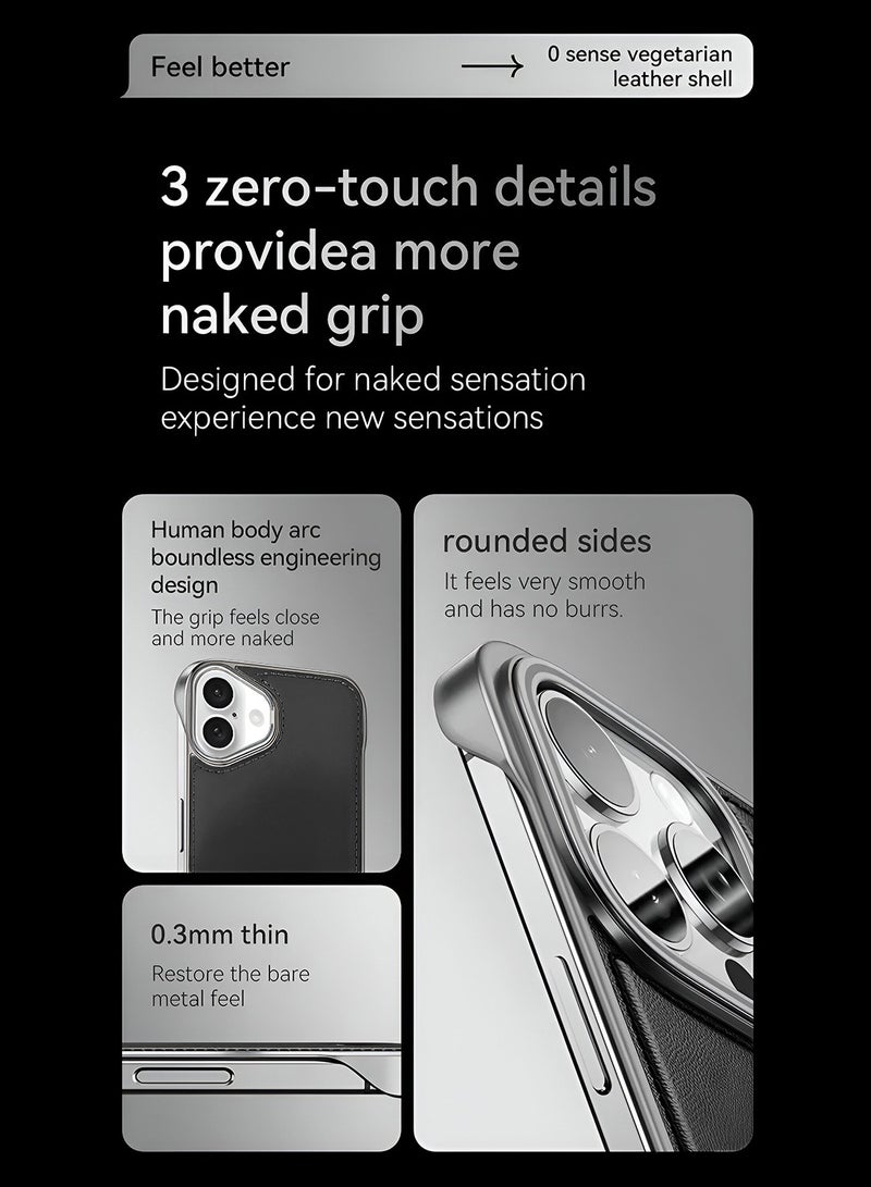 دبليو تيك غطاء هاتف Apple iPhone 16 Plus 5G 2024 من الجلد الفاخر الرقيق المعدني ، غطاء مضاد للسقوط بدون إطار غطاء حافظة واقي للهاتف - أسود - Image 2