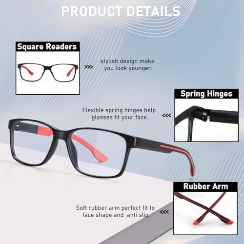 BLOEXCLU 5 Pack Reading Glasses Men Blue Light Blocking Anti Eyestrain Square Computer Readers for Women Eyeglasses (5 Mixed A, 1.25, x) - Image 3