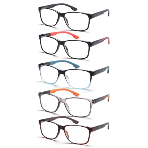 BLOEXCLU 5 Pack Reading Glasses Men Blue Light Blocking Anti Eyestrain Square Computer Readers for Women Eyeglasses (5 Mixed A, 1.25, x) - Image 1