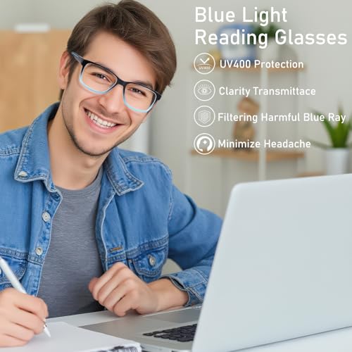 BLOEXCLU 5 Pack Reading Glasses Men Blue Light Blocking Anti Eyestrain Square Computer Readers for Women Eyeglasses (5 Mixed A, 1.25, x) - Image 4