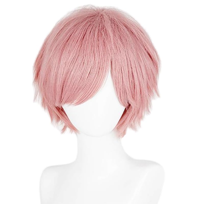LABEAUTÉ Anime Short Pink Cosplay Wigs With Bangs Unisex Spiky Fluffy Heat Resistant Wig Hair for Party and Halloween for Gift + Free Cap - Image 1