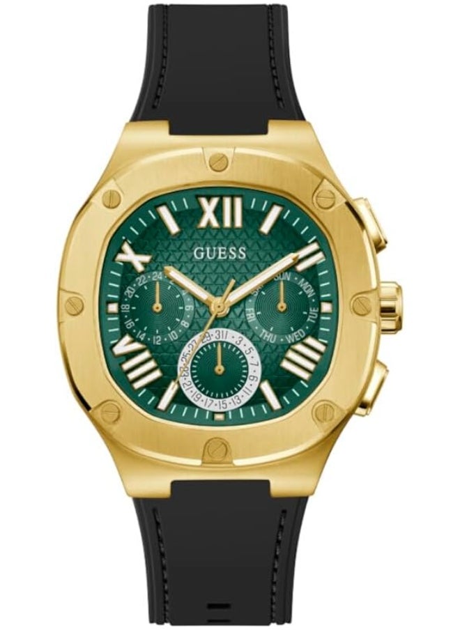 GUESS GUESS Men's 42mm Watch - Black Strap Green Dial Gold Tone Case  - Image 1