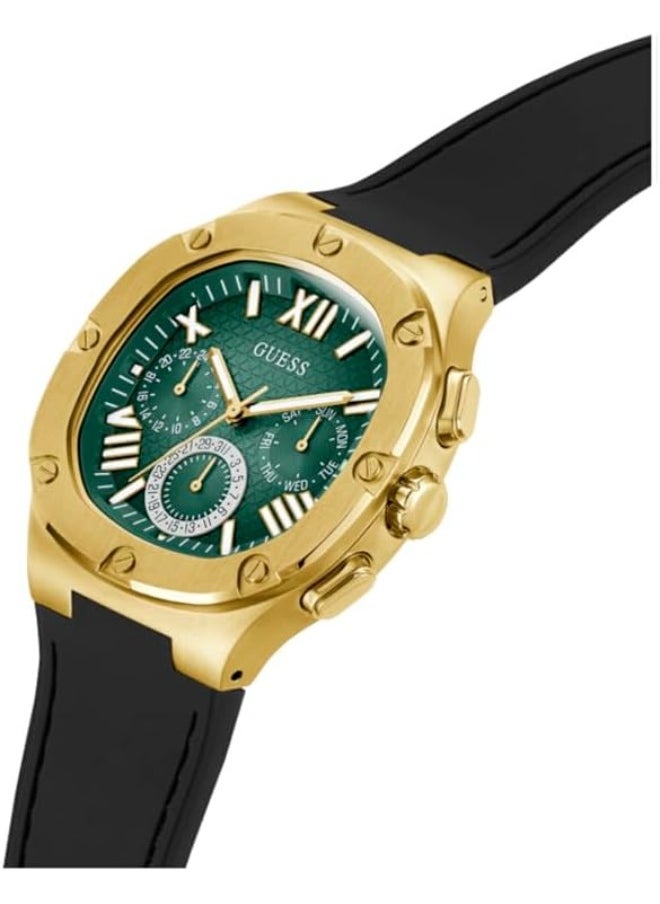 GUESS GUESS Men's 42mm Watch - Black Strap Green Dial Gold Tone Case  - Image 4