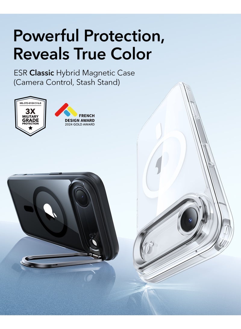 ESR iPhone Air HaloLock Classic Hybrid Case with Stand – MagSafe Compatible Cover with Camera Control Button Military-Grade Drop Protection And Shock-Absorbing Corners - Clear Black - Image 2