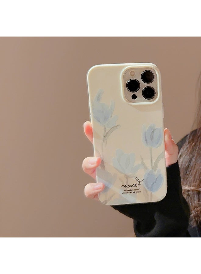 NIBEMINENT Blue Tulips Protective TPU Case Cover For iPhone 16, White