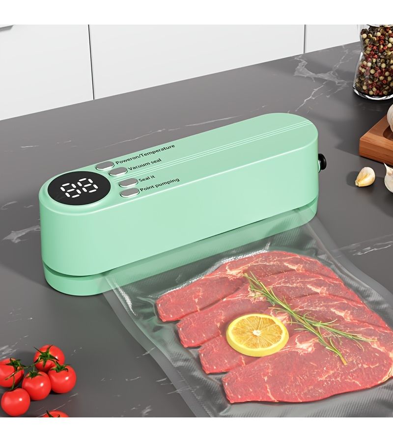 Portable Mini Vacuum Sealer With Green 5 Mesh Bags USB Rechargeable For Snacks Dog Food Fruits Meats Kitchen Camping Food Freshness Preservation Tool - Image 3