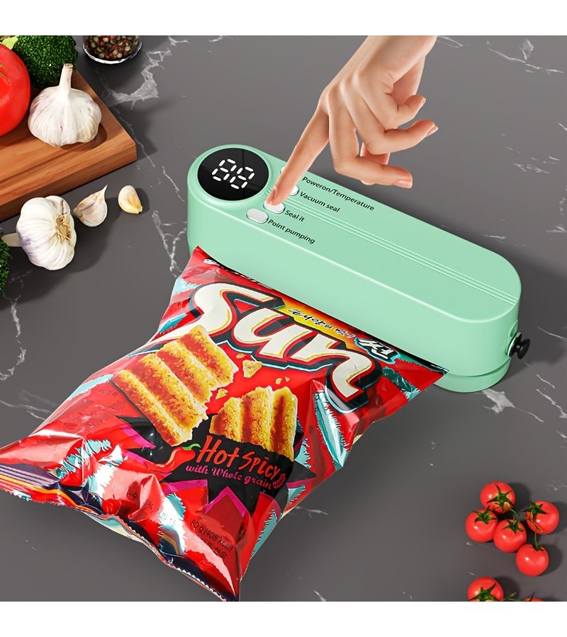 Portable Mini Vacuum Sealer With Green 5 Mesh Bags USB Rechargeable For Snacks Dog Food Fruits Meats Kitchen Camping Food Freshness Preservation Tool - Image 1