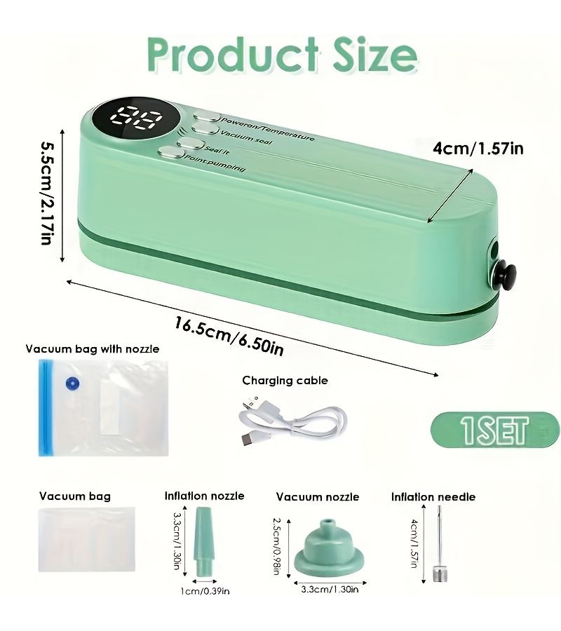 Portable Mini Vacuum Sealer With Green 5 Mesh Bags USB Rechargeable For Snacks Dog Food Fruits Meats Kitchen Camping Food Freshness Preservation Tool - Image 2