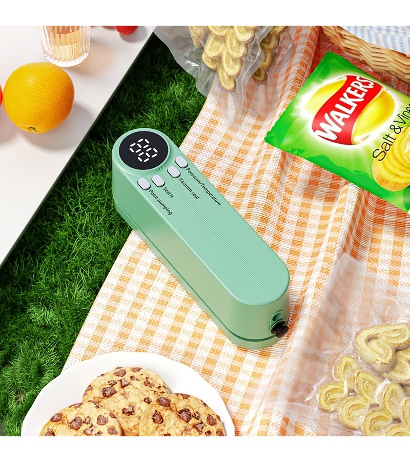 Portable Mini Vacuum Sealer With Green 5 Mesh Bags USB Rechargeable For Snacks Dog Food Fruits Meats Kitchen Camping Food Freshness Preservation Tool - Image 4