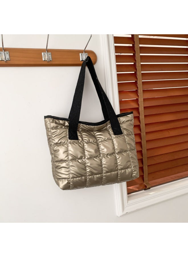 Personalized Fashion All-match Internet Celebrity Handbag 2023 Winter Western Style Texture Make-up Class Shoulder Underarm Tote Bag-Color:Champagne - Image 3