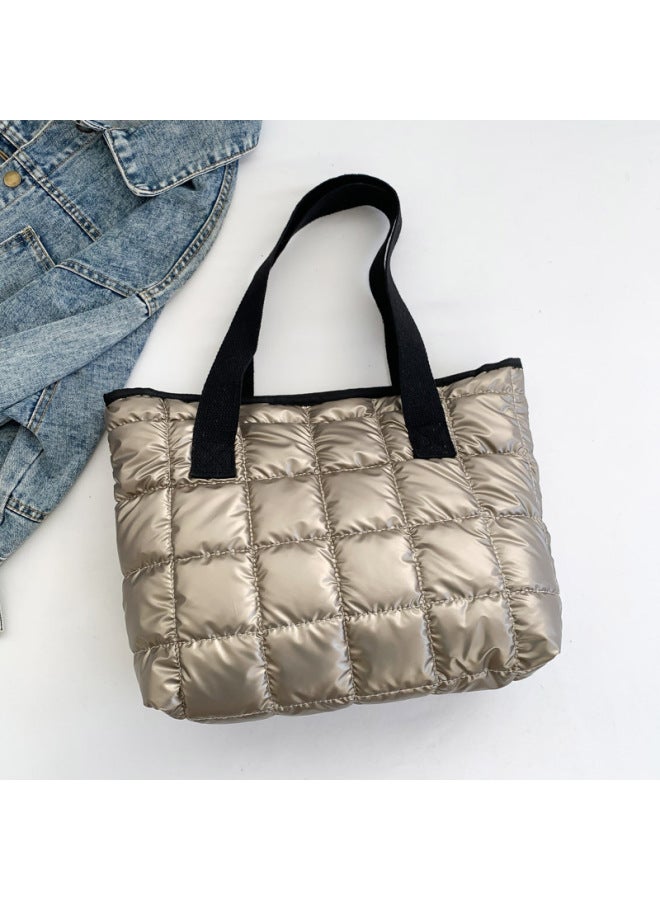 Personalized Fashion All-match Internet Celebrity Handbag 2023 Winter Western Style Texture Make-up Class Shoulder Underarm Tote Bag-Color:Champagne - Image 1