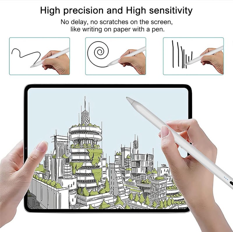 AUSEK قلم ستايلس نشط مغناطيسي متوافق مع آيباد، والأجهزة اللوحية، وهواتف آيفون وأندرويد الذكية مع قلم لمسي سريع الشحن، أبيض - Image 5