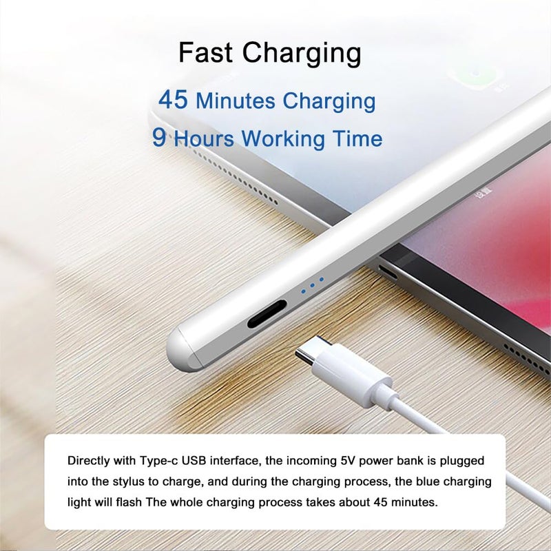 AUSEK قلم ستايلس نشط مغناطيسي متوافق مع آيباد، والأجهزة اللوحية، وهواتف آيفون وأندرويد الذكية مع قلم لمسي سريع الشحن، أبيض - Image 4