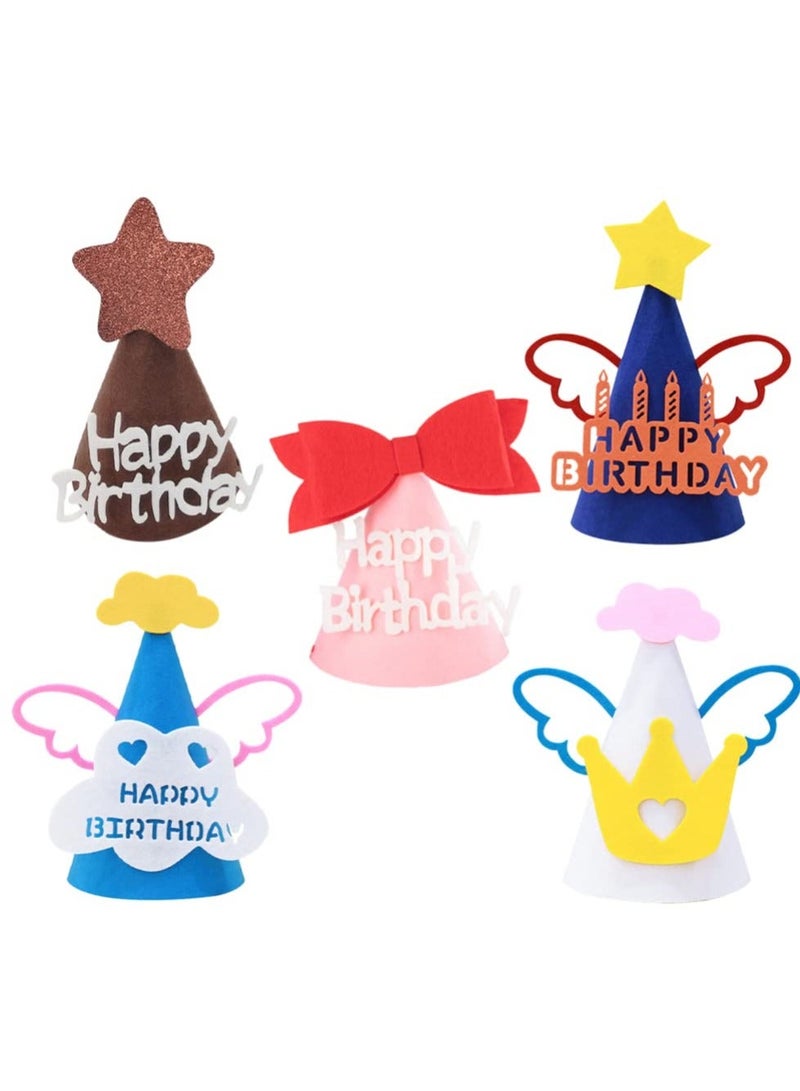 إسكدنيا 5 Pack Happy Birthday Cone Party Hats Paper Bow Tie Glitter Star Wing Cloud Mini Girls Princess Headband Crown for Children Adults Pets - Image 1
