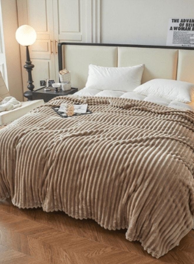 LUNA Home Throw Striped Blanket Super Soft, Brown Color. - Image 1