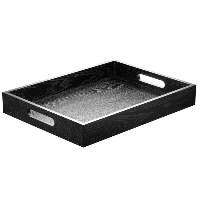Wood Serving Tray with Handles Home Decorative Wooden Rectangle Ottoman Decor Platter Vanity Tray for Breakfast Dinner Drinks Kitchen Dining Living Bathroom Restaurants Black
