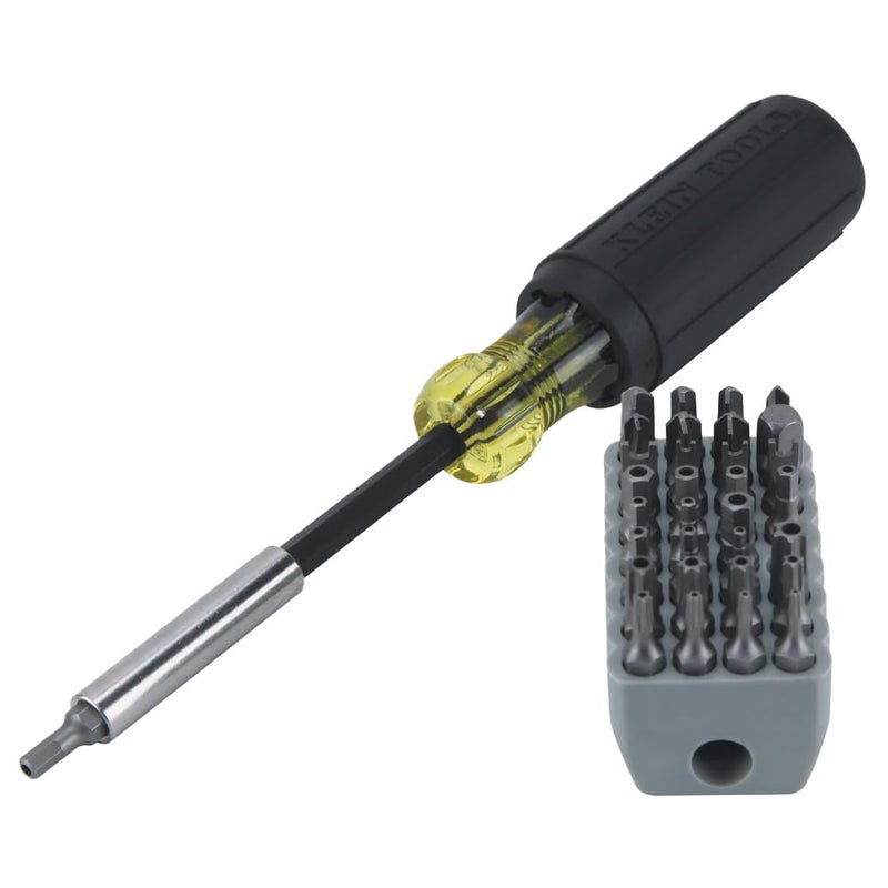 Klein Tools 32510 Magnetic Multibit Screwdriver with Sturdy Torx, Hex, Spanner, Tri-Wing, Torq and Nut Tamperproof Bits and Storage Block - Image 1