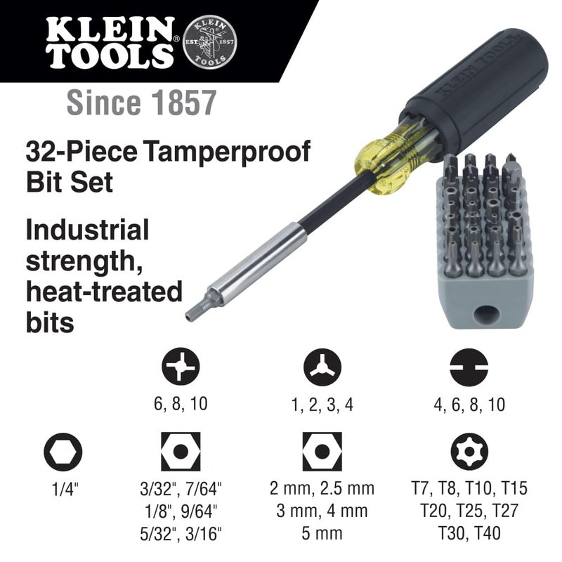 Klein Tools 32510 Magnetic Multibit Screwdriver with Sturdy Torx, Hex, Spanner, Tri-Wing, Torq and Nut Tamperproof Bits and Storage Block - Image 3