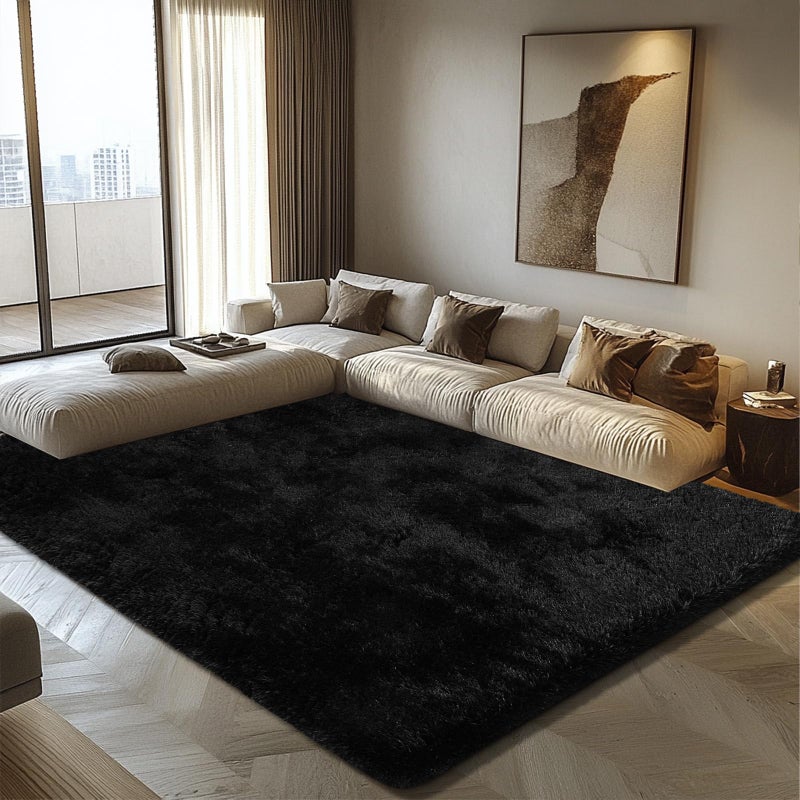 yulidayang 8x10 Fluffy Area Rugs for Living Room,Shag Area Rug for Bedroom,Black Soft Fuzzy Rug Non-Shedding Indoor Plush Carpet for Kids Bedroom Nursery Home Decor - Image 1