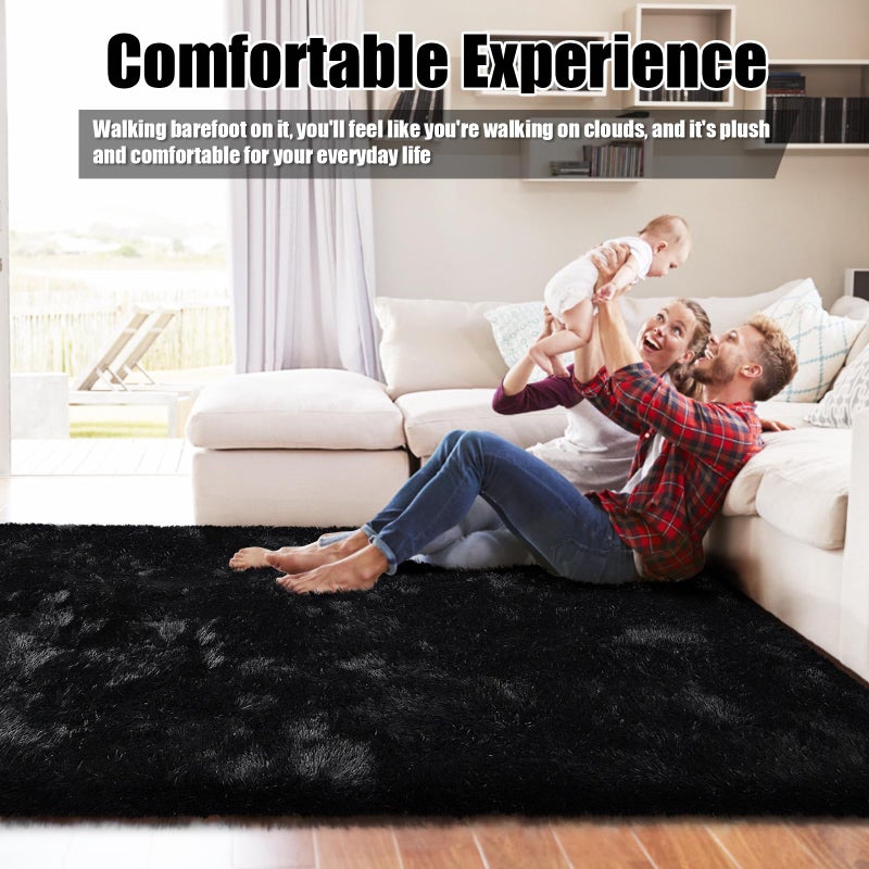 yulidayang 8x10 Fluffy Area Rugs for Living Room,Shag Area Rug for Bedroom,Black Soft Fuzzy Rug Non-Shedding Indoor Plush Carpet for Kids Bedroom Nursery Home Decor - Image 5