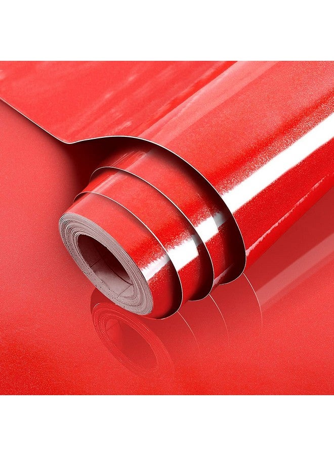 صن بيرد ورق حائط أحمر صلب قابل للتقشير والعصا، ورق حائط أحمر لاصق ديكور ذاتي اللصق وقابل للإزالة، ورق حائط سميك مقاوم للماء للخزانات والأدراج ومكتب خزانة الملابس (18 × 60 بوصة أحمر) - Image 1