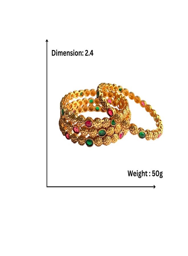 ACCESSHER Gold plated set of 4 bangles Red and Green Stone-Studded Handcrafted Bangles for Women and Girls (2.4) - Image 5