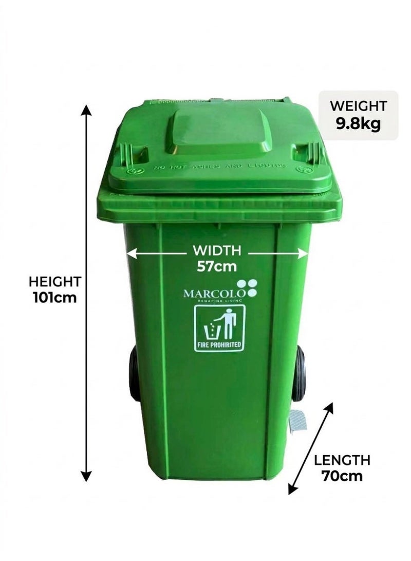 Marcolo 240L Wheelie Bin with Pedal | Durable & Weather-Resistant Waste Bin with Wheels – Easy to Use for Home, Office & Outdoor (Green) - Image 2