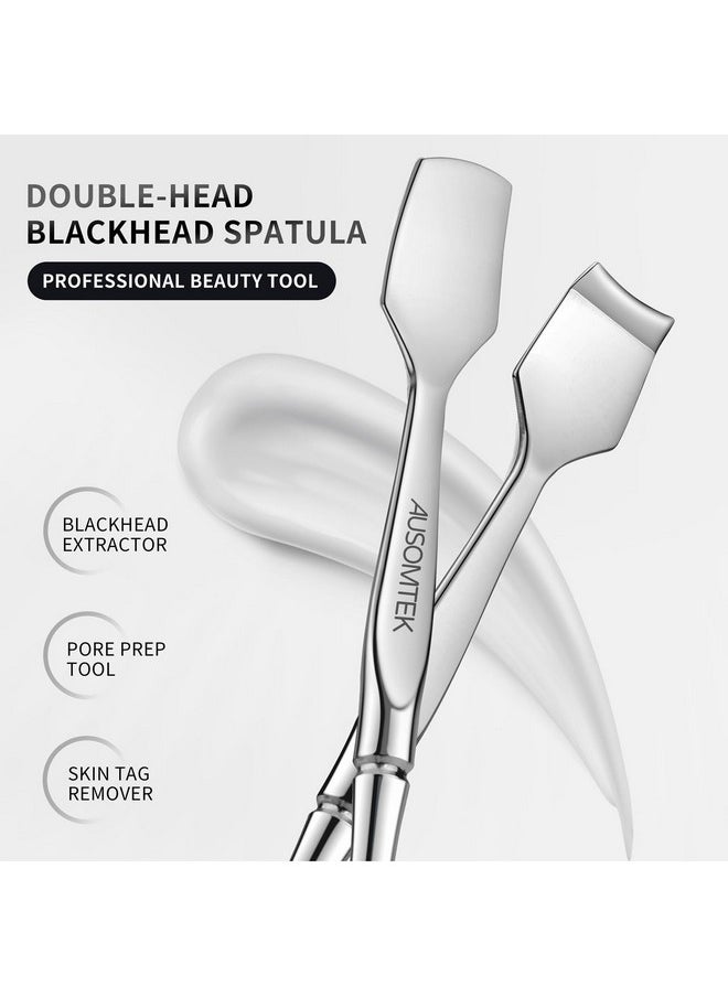 Ausomtek Double Headed Blackhead Spatula Pore Prep Tool Whitehead Remover Stainless Steel Cyan Pu Case 1Pack  - Image 2