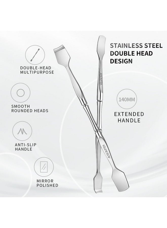 Ausomtek Double Headed Blackhead Spatula Pore Prep Tool Whitehead Remover Stainless Steel Cyan Pu Case 1Pack  - Image 5