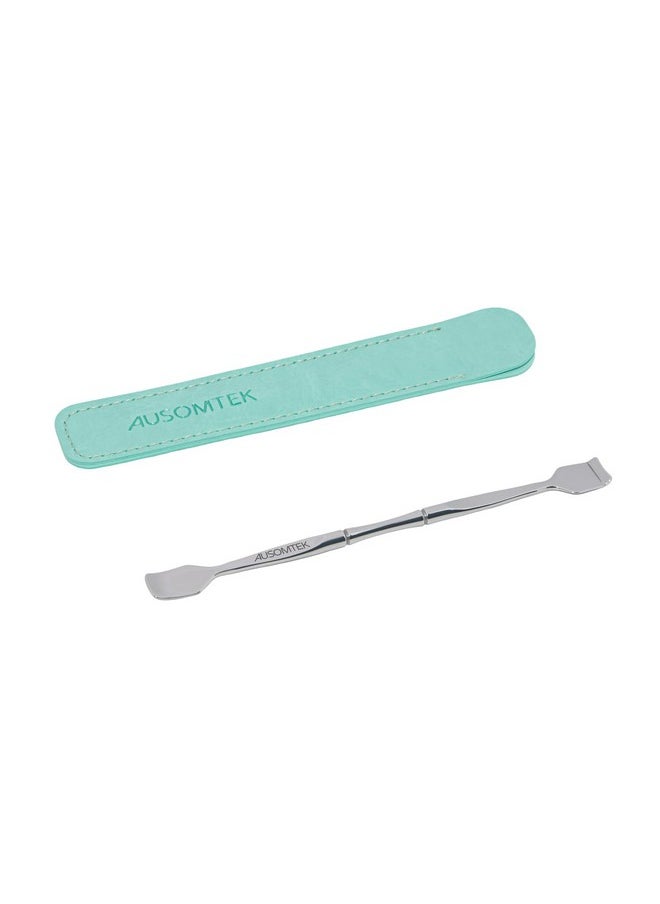 Ausomtek Double Headed Blackhead Spatula Pore Prep Tool Whitehead Remover Stainless Steel Cyan Pu Case 1Pack  - Image 1