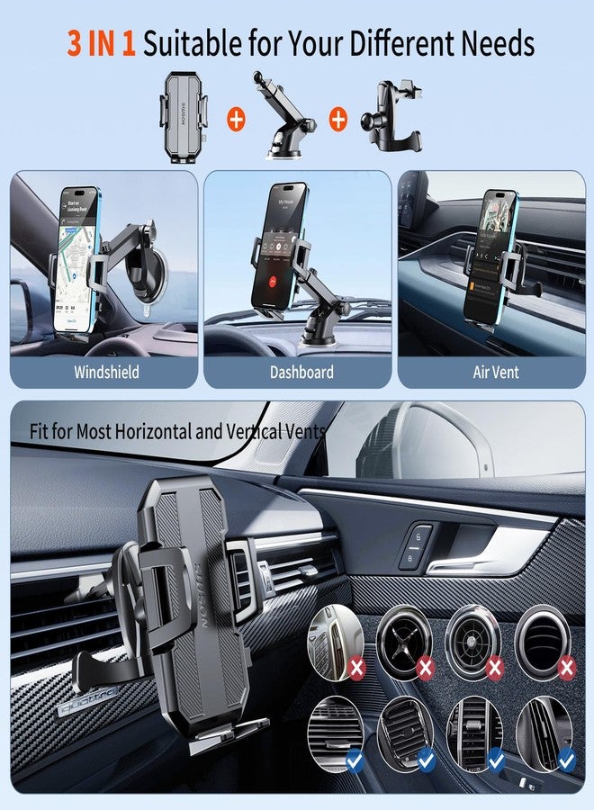 SUUSON Upgraded 3-in-1 Car Phone Holder Mount [Powerful Suction] Phone Mount for Car Dashboard Air Vent Windshield,for All iPhone Android Phone (Black) - Image 2