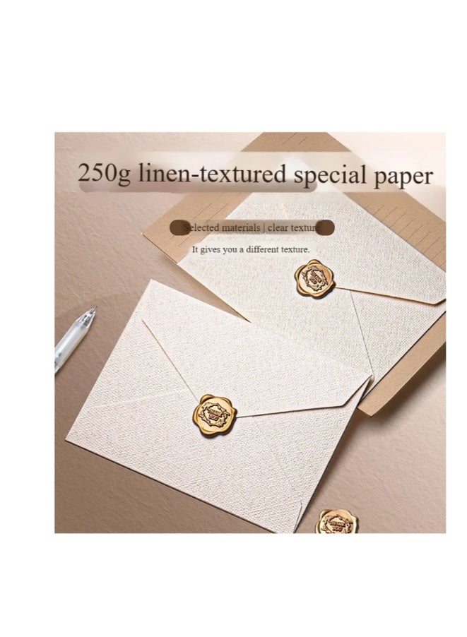 مجموعة من الملفات المكتوبة والمنسوجة مع 6 مظروف منسوجة ، 20 قطعة من ورق كرافت و 6 ملصقات ختم الشمع لكتابة الرسائل ، حفلات الزفاف ، الدعوات ، مراسم التخرج (البيج) - Image 5