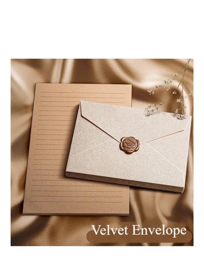 مجموعة من الملفات المكتوبة والمنسوجة مع 6 مظروف منسوجة ، 20 قطعة من ورق كرافت و 6 ملصقات ختم الشمع لكتابة الرسائل ، حفلات الزفاف ، الدعوات ، مراسم التخرج (البيج) - Image 2