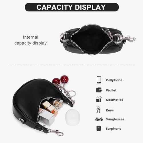 JQWSVE Small Top Handle Bags for Women Mini Purses Cute Ladies Handbags Crescent Mini Crossbody Bags with Cherry (A01 Black) - Image 5