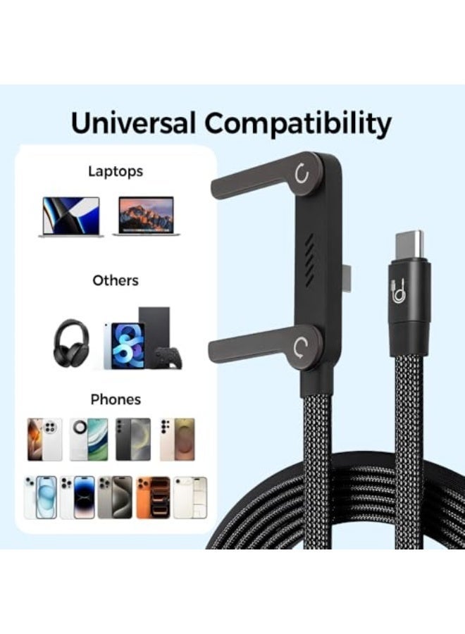 كيورو كابل شحن سريع بقوة 65 واط مزود بقاعدة مدمجة للهاتف، كابل USB-C قابل للطي مع تصميم متين بزاوية 90 درجة، كابل شاحن متعدد الوظائف من نوع C إلى نوع C (قطعة واحدة). - Image 4