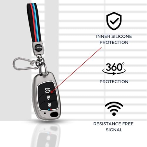 KEYCEPT Tristar Key Cover for Hyun-dai Aura | Venue | Creta | Exter | i20 Active| Grand i10 Nios | Xcent 3B Flip Key. (Black) - Image 5