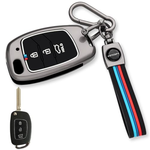 KEYCEPT Tristar Key Cover for Hyun-dai Aura | Venue | Creta | Exter | i20 Active| Grand i10 Nios | Xcent 3B Flip Key. (Black) - Image 1